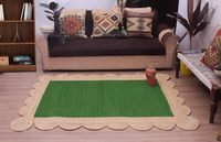 Tapis artisanal en jute naturelle verte à bord festonné, tapis de sol tissé à la main, tapis d'appoint bohème pour la décoration intérieure de style ferme