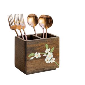 Support à couverts en bois de manguier personnalisable, écologique, durable, design peint à la main, utilisation quotidienne pratique, repose-cuillère de cuisine, lave-vaisselle - Product Image 3