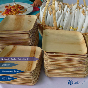 Assiette élégante en feuille d'arec, vaisselle jetable naturelle aspect bois pour mariages et fêtes, assiette en feuille de palmier artisanale de qualité supérieure - Product Image 2