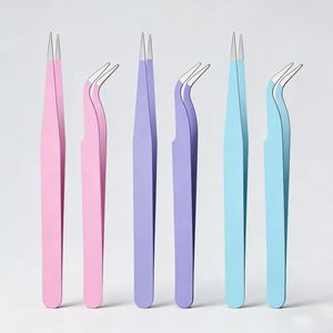ชุดแหนบต่อขนตาสแตนเลสอย่างดี ปลายเรียบ สีชมพู ม่วง น้ำเงิน สำหรับต่อขนตา - Product Image 1