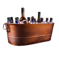 Bac à boissons ovale en cuivre martelé, grand seau à glace antique pour fêtes et événements
