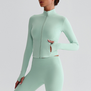 Women Solid Color Long Sleeve Mock Neck <b>Zipper</b> Crop <b>Top</b> Seamless Yoga <b>Top</b> Full Sleeve Skinny Fit Sportwear Fitness Jacket For Wo - Product Image 2