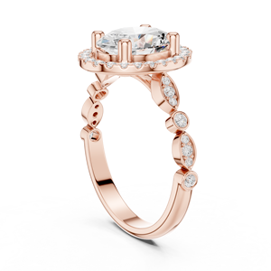 Anillo de compromiso de moissanita con corte ovalado D Color VVS1, banda con halo ovalado y engaste de bisel, chapado en oro rosa sobre plata, conjunto nupcial - Product Image 3