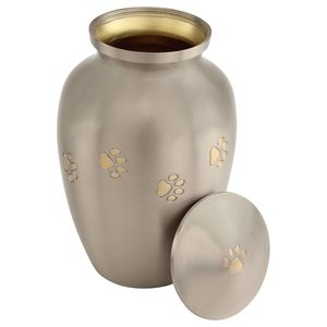 Pewter with Gold Paw Prints Medium Pet Cremation <b>Urn</b> for Ashes Brass Silver <b>Urn</b> Dog <b>Urn</b> <b>Cat</b> <b>Urn</b> Medium Sized Pet <b>Urn</b> - Product Image 2
