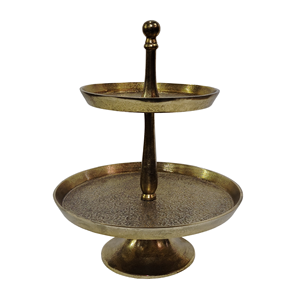 Support à gâteau en métal doré à 2 niveaux, plateau de service triangulaire en aluminium moulé organique pour cupcakes et desserts - Product Image 6