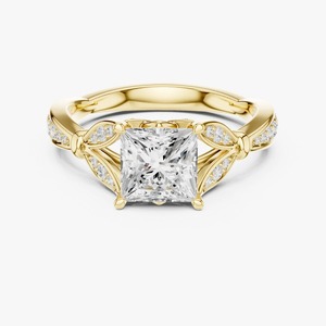 Anillo de Compromiso con Diamante Cultivado en Laboratorio de Corte Princesa de 1.72 Ct, Oro Amarillo de 9K con Acento de Hoja de Filigrana, Joyería al por Mayor - Product Image 5