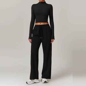 Ensemble de yoga en Spandex/Nylon pour femme – Tenue de sport confortable 2 pièces respirante avec leggings taille haute élastiques et brassière de sport - Product Image 2
