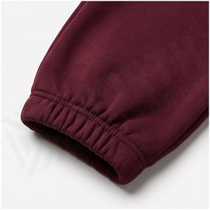 Unisex <b>Burgundy</b> Hooded Sweatshirt and Jogger Tracksuit Set Full Length Solid Color Casual Wear 100% Cotton Midweight Autumn - Product Image 6