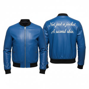 Veste en toile et cuir véritable bleu roi 2026 avec poignets montants, logo personnalisé imprimé sur le devant, coupe-vent et respirante pour l'hiver - Product Image 6