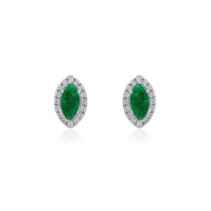 Trendy Rhodium Plated 925 <b>Silver</b> Green Emerald Marquise <b>Stud</b> <b>Earrings</b> with CZ Halo Push Back <b>for</b> Wedding & Party <b>Women</b> Jewelry - Product Image 2