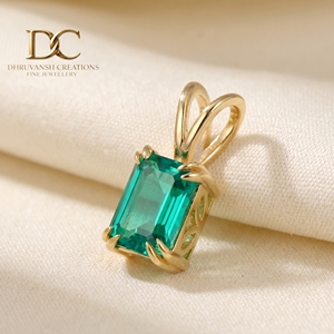 IGI Certified 14KT Solid Yellow Gold Lab Grown Colombian <b>Emerald</b> <b>Pendant</b> Charm Classic Solitaire Fine Jewelry for Women's - Product Image 4