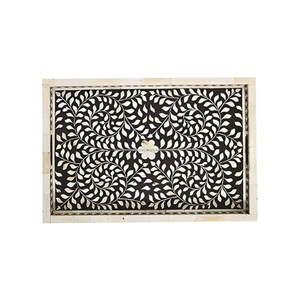 Customized Handcrafted Round Mother of Pearl Inlay Serving Tray with Modern Floral Design for Birthday Baptism - Product Image 1