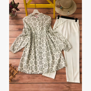 Designer Digital Print Work Kurti with Palazzo Grey - Product Image 1