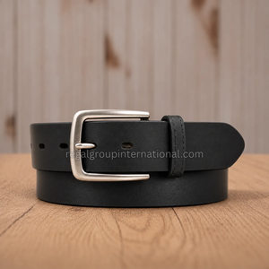 Ceinture en cuir noir sur mesure pour hommes avec boucle ardillon rectangulaire en alliage argenté finition mate, style classique, décontracté et formel - Product Image 3