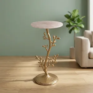 Modern <b>Round</b> Marble Top Side <b>Table</b> with <b>Gold</b> Branch Metal Base Decorative Accent Furniture for Living Room Bedroom - Product Image 4