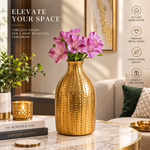 Vase à fleurs en laiton martelé fait main |   Vase décoratif en métal doré |   Décoration de table de luxe pour la maison |   Vases en laiton en gros - Product Image 5