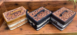 Étuis à bijoux de voyage double couche Organisateur de rangement portable pour boucles d'oreilles et colliers en cuir de vachette Grande boîte à bijoux avec poignée - Product Image 5