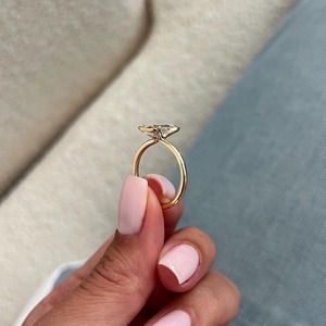 Trendy Design Baguette Cut Lab Grown Diamond Half Bezel Solitaire <b>Ring</b> 14k 18K Gold Minimalist Flush Fit <b>Thin</b> Women's IGI - Product Image 3