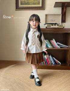 High Quality Girls School Uniform Style Summer Dress with New Design Cotton <b>Skirt</b> <b>White</b> Shirt <b>and</b> Tie Toddler Girls Clothing Set - Product Image 1
