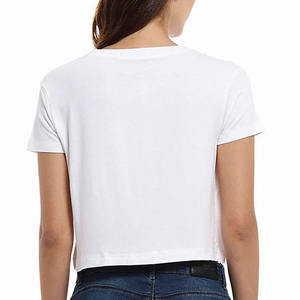 INDEX APPAREL Women's White Striped Crop <b>Top</b> O-Neck Short Sleeve Slim Fit Casual Spring Summer Wear - Product Image 3