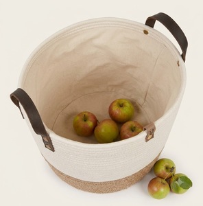Modern Circle Cotton <b>Rope</b> Wicker <b>Storage</b> <b>Basket</b> Leather Handles Eco-Friendly Foldable Hanging Organizer for Bathroom Kitchen - Product Image 2