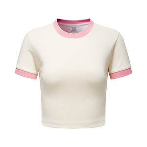 Camiseta Corta de Moda para Mujer, Mezcla de Algodón, Cuello Redondo, Manga Corta, Tela Suave y Ligera, Elástica, Informal, Elegante, para Uso Diario - Product Image 2