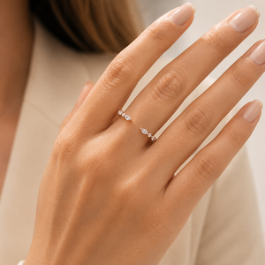 0.20CT Open <b>Gap</b> Marquise & Round Lab Grown Diamond Half Eternity Stackable Wedding Band 14k 18k Solid Gold Silver 925 Jewelry - Product Image 1