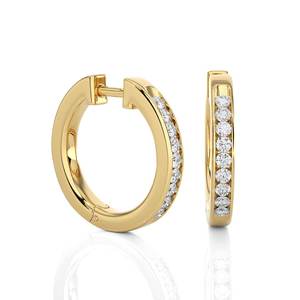 Round Brilliant Cut Lab Grown Diamond Solid Gold Minimalist <b>Earring</b> Bulk Wholesale Price Channel Set Diamond Hoop <b>Earrings</b> - Product Image 1