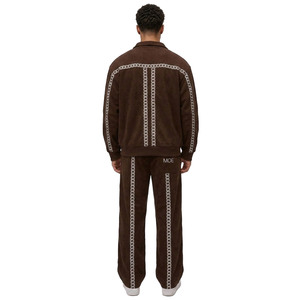 Premium Quality Brown Boxy Fit Hoodies sets Men Custom DTG <b>Chain</b> Print Raglan Sleeve Zip Up Jacket Wide Leg Jogging Pant Sets - Product Image 3