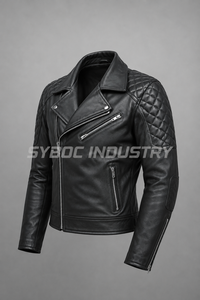 Blouson de moto en cuir d'agneau noir pour homme, fermeture éclair asymétrique, col large, ceinture à la taille, panneaux d'épaule unis ou matelassés - Product Image 6