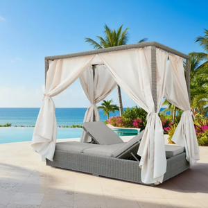 JERSEY <b>Outdoor</b> Daybed with Canopy Wicker Poolside <b>Cabana</b> <b>Bed</b> for Resort and Villa - Product Image 1