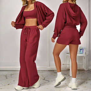 Conjunto Deportivo de 2 Piezas para Mujer, Sudadera con Capucha y Pantalones Anchos con Cierre, Transpirable, para Gimnasio, Running y Descanso - Product Image 3