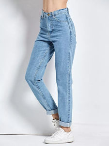 Jeans de Mezclilla de Cintura Alta y Corte Recto para Mujer, Estilo Casual, Sexy, Personalizables, Lavables, de Secado Rápido, para Uso en Exteriores, Venta al Por Mayor - Product Image 4