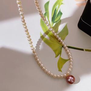 Collar con Colgante de Perla de Agua Dulce Morada de 10-11 mm, Estilo Edison, Casi Redonda, Cadena para el Cuello, Regalo Moderno - Product Image 3