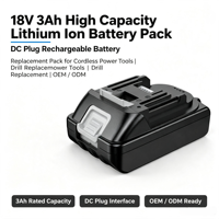 Batterie lithium-ion haute capacité 18V 3Ah avec prise CC, rechargeable, pour outils électriques sans fil, perceuse, remplacement OEM ODM