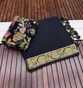 Sari de crepé georgette Khaddi premium con bordado elaborado y borde tejido con jacquard Jari - Product Image 3