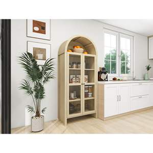 70.28" <b>Tall</b> Arched Kitchen Pantry Storage Cabinet Modern Farmhouse Wood Versatile <b>Cupboard</b> Dining Living Room - Product Image 3