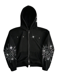 Sweat à capuche personnalisé en coton épais avec logo imprimé en strass, effet délavé soleil, coupe oversize à épaules tombantes, style vintage délavé à l'acide pour homme - Product Image 1