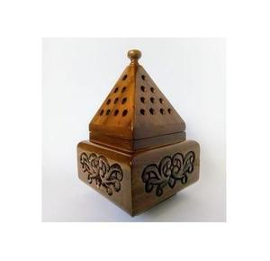 Traditional timber <b>Sandalwood</b> <b>Incense</b> Burner Pyramid Aromatic Diffuser With Carved Floral Design Wooden Holder - Product Image 4