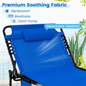 Sdraio da Patio Extra Large Blu Navy da 27 Pollici con Schienale Regolabile in Ferro a 4 Posizioni, Sedia Pieghevole per Prendere il Sole per Uso Esterno - Product Image 6