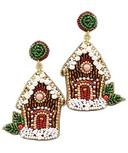 Mignon fantaisie artisanat perlé noël pain d'épice maison broderie balancent boucle d'oreille à la mode unisexe Premium choix Hiba entreprises - Product Image 1