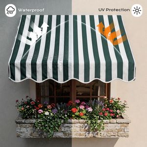 Green and White Stripes 4-<b>Window</b> Door Awning Sun Shade Canopy Outdoor Patio <b>Cover</b> with Stylish Pattern - Product Image 6