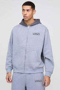 เสื้อฮู้ดซิปเต็มตัวสีฟ้าอ่อนและสีเทาสำหรับผู้ชาย พร้อมกางเกงจ็อกเกอร์เข้าชุด  รับผลิตแบบ OEM ODM ขายส่งเสื้อผ้า - Product Image 2