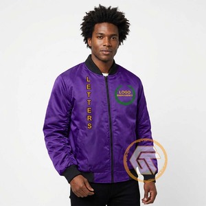 High Quality Omega Satin Men's Varsity Jacket Customized Breathable Greek Treasures Stand Collar <b>Covered</b> <b>Button</b> Closure 140g - Product Image 1