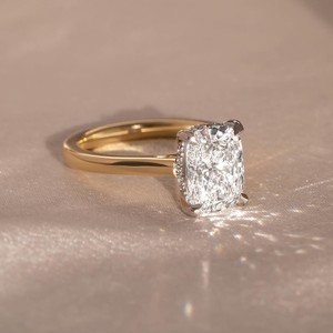 Bague VVS Diamant Élégante en Or 10K 14K 18K avec Diamant de Laboratoire Taille Coussin, Halo Caché, pour Fiançailles, Mariage, Bijoux Fins, Cadeau - Product Image 2