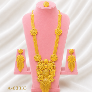 Conjunto de Joyería de Aleación Chapada en Oro de 24K con Diseño Floral, Collar y Aretes, Estilo Étnico para Mujer, A-63333 - Product Image 1