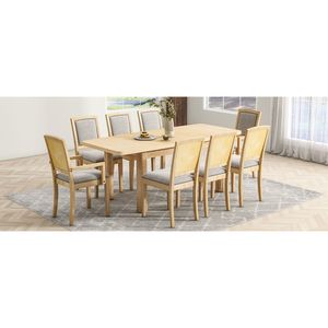 TOPMAX Set Tavolo da Pranzo Allungabile Rustico 84 Pollici con Prolunga Rimovibile 24 Pollici, 6 Sedie Imbottite Senza Braccioli, 2 Sedie Imbottite 24 Pollici - Product Image 3