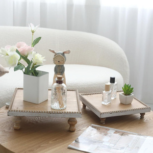 <b>Square</b> Wood Pedestal Tray Riser with Beaded <b>Edge</b> Set of 2 For Display Stand for Cupcake Cake Table Decor Handmade Rustic Design - Product Image 2