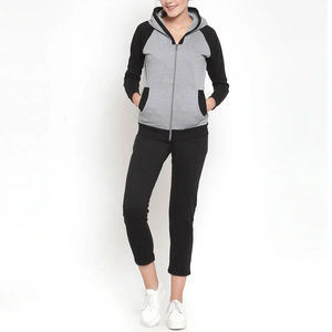 Women's Solid Stand Collar 2 Piece Fleece Tracksuit Jogger Sweat Suit with Hoodie Pants OEM Custom Service - Product Image 1