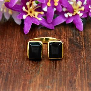 Black Onyx Open <b>Ring</b> Gold Adjustable Band Minimalist <b>Statement</b> <b>Ring</b> Handmade Gift for Her - Product Image 5